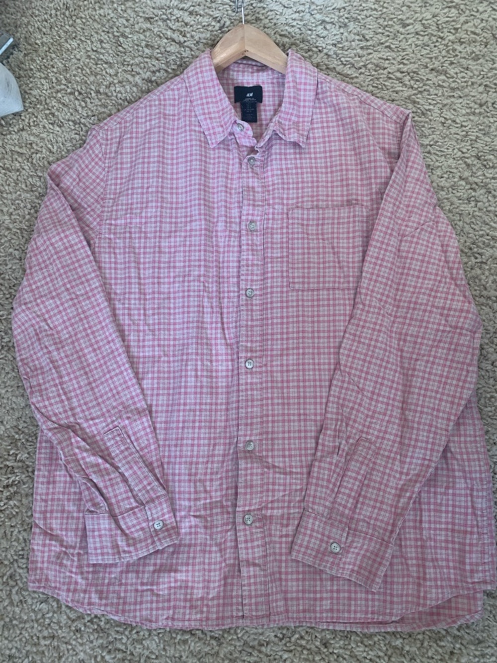 NWT H&M Cotton Loose Fit flannel size large pink button down shirt